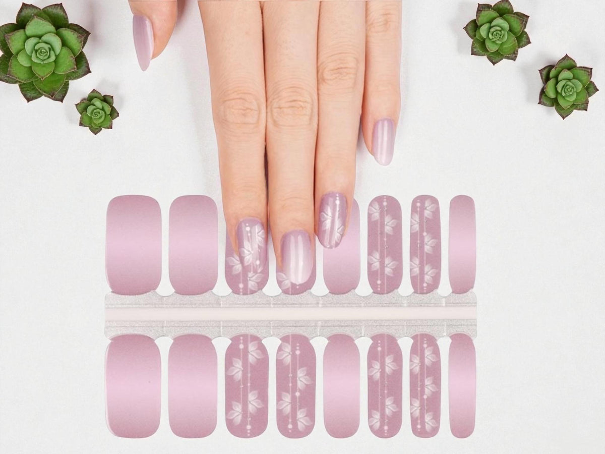 Mauve Floral Nail Polish Strips, Non-Toxic Nail Wraps