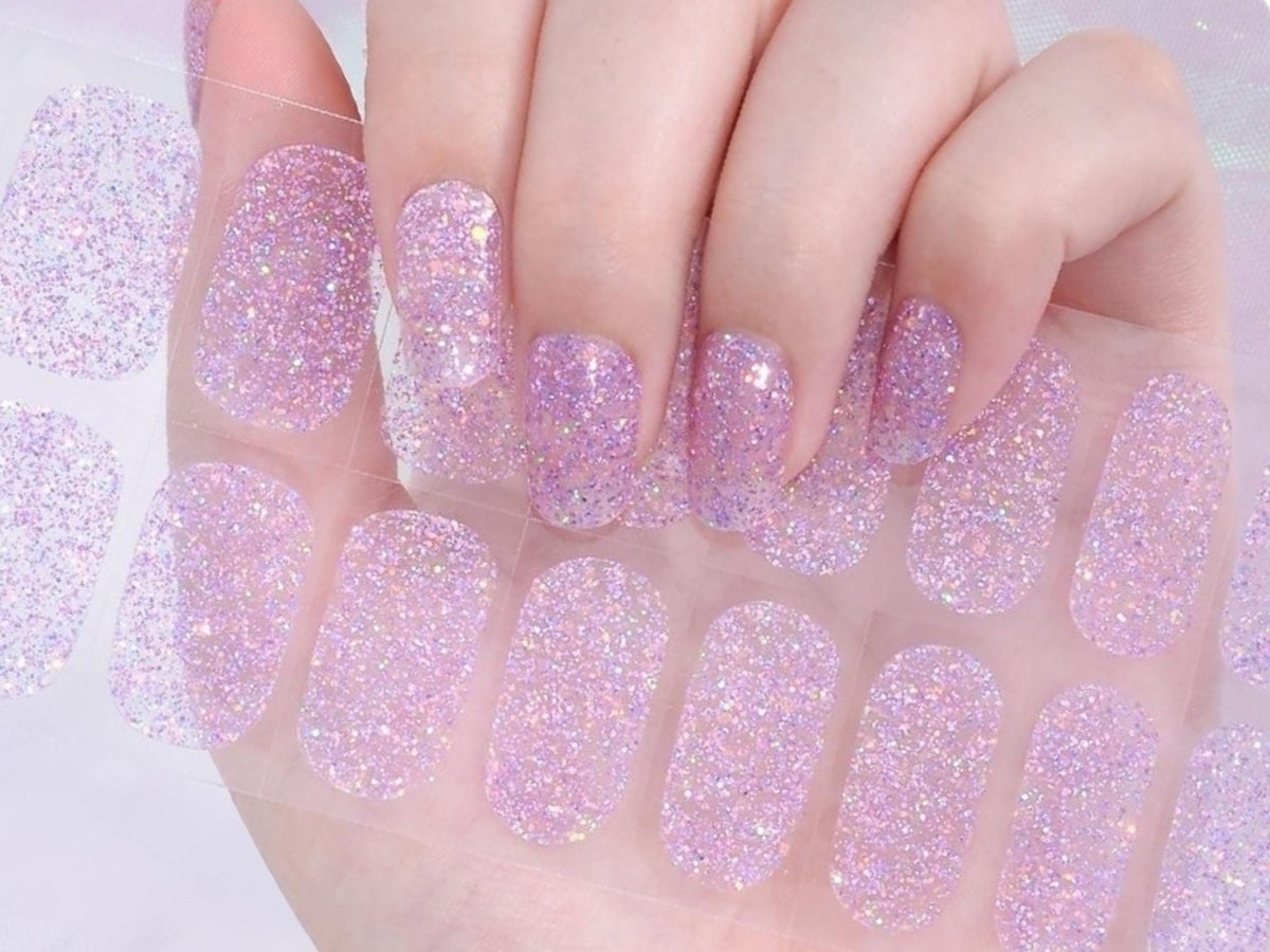 Lavender Bling Glitter Gel Nail Polish Strips: Transparent