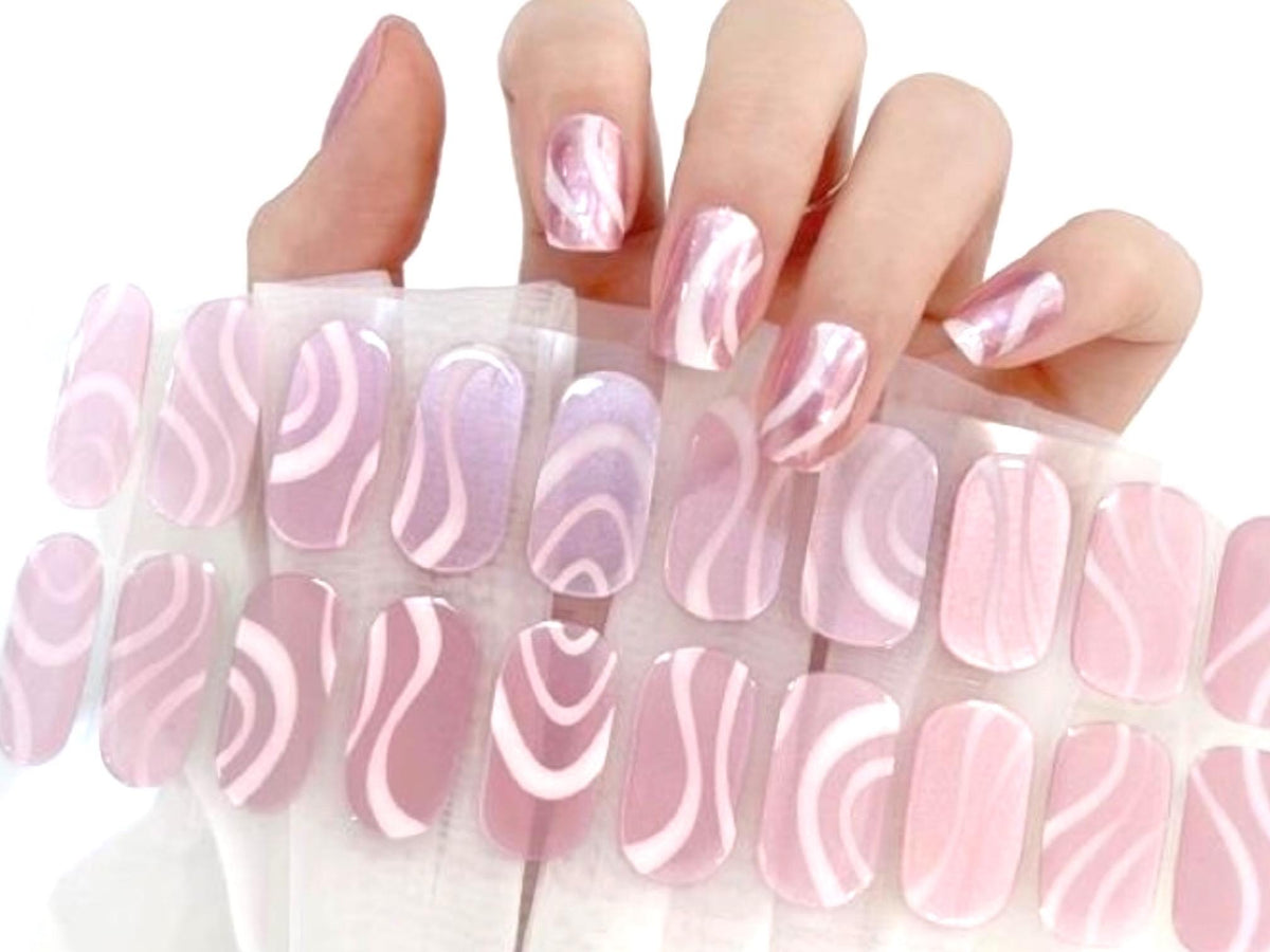 Pink Waves Gel Nail Polish Strips: No UV Light Needed