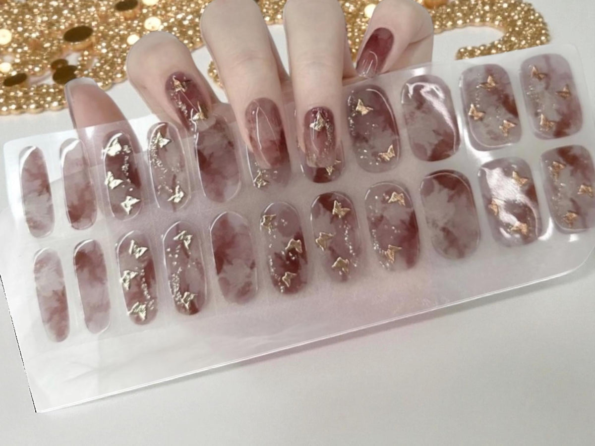 Mauve Marble Gel Nail Polish Strips: No UV Light Needed