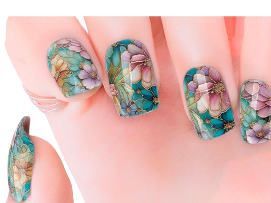 Botanical Bloom Nail Polish Strips:  Wider Nail Sizes, Easy to apply- Non-Toxic Floral Nail Art