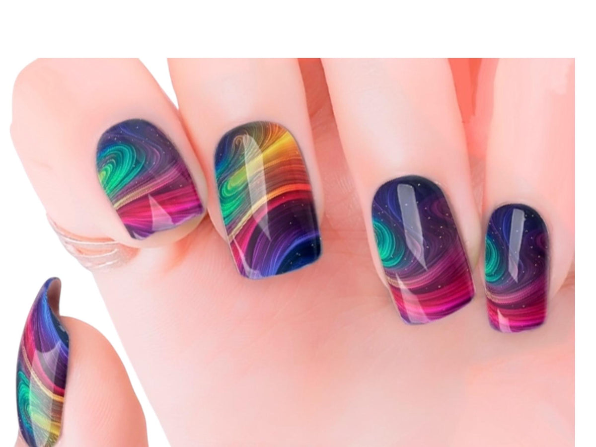 Rainbow Swirl Nail Polish Strips- Wider Nail Sizes, Easy to Apply, Non-Toxic