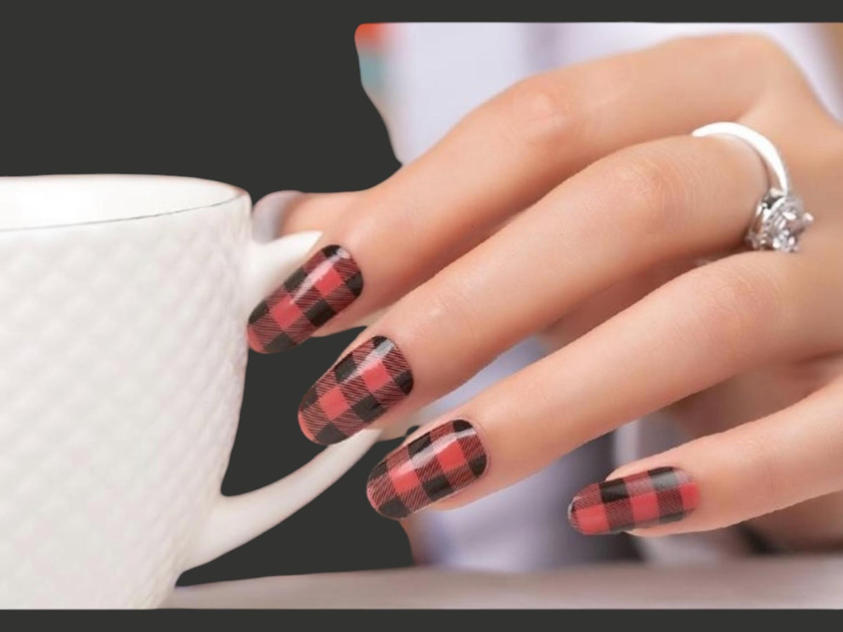 Red Buffalo Plaid Nail Polish Strips, Nail Stickers