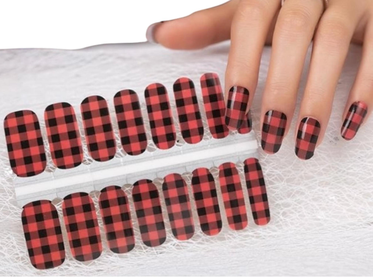 Red Buffalo Plaid Nail Polish Strips, Nail Stickers