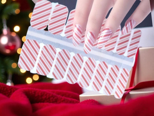 Candy Cane Glitter Christmas Nail Polish Strips: Non-Toxic Nail Wraps