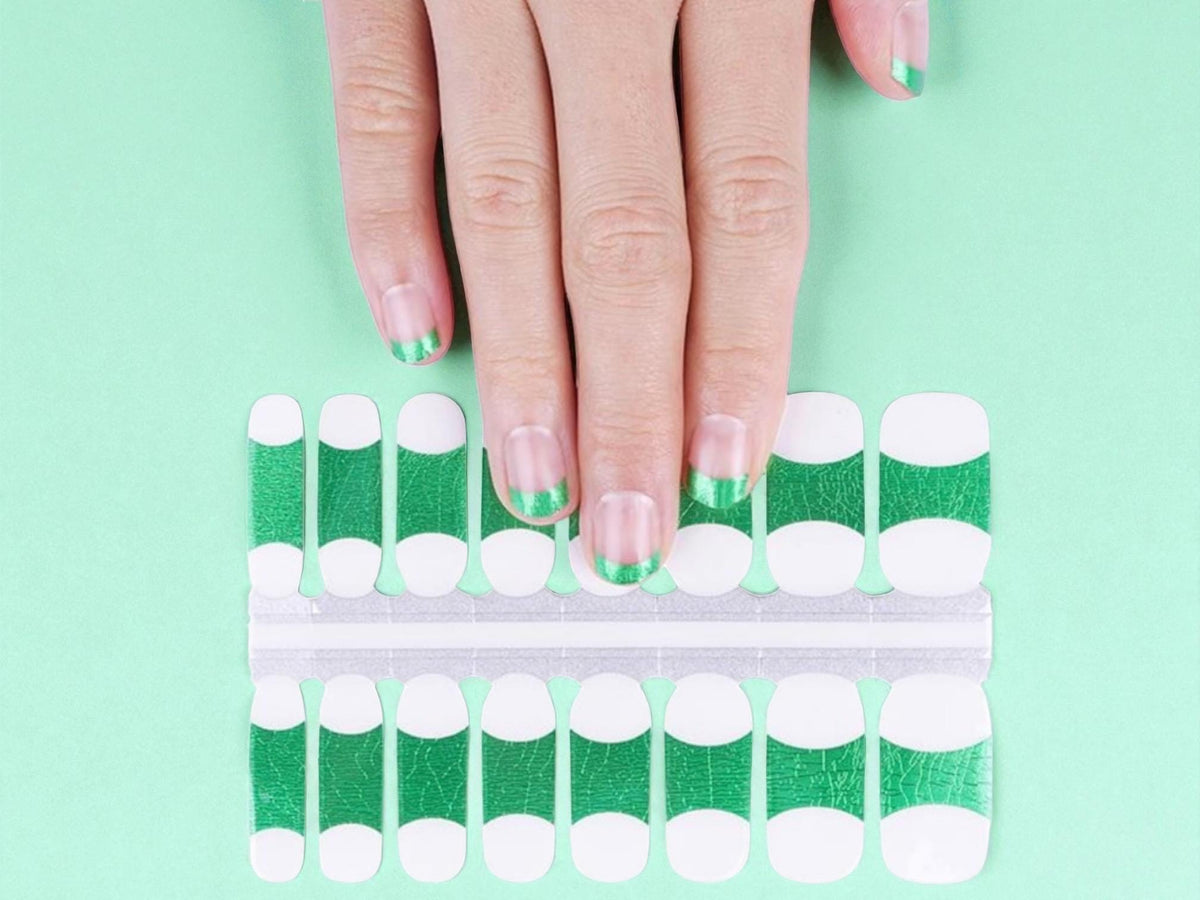 Green Shimmer French Manicure Nail Polish Strips