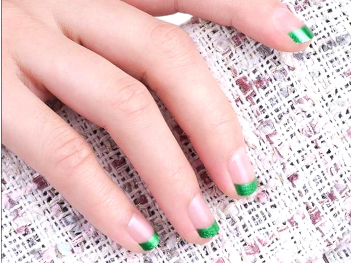 Green Shimmer French Manicure Nail Polish Strips