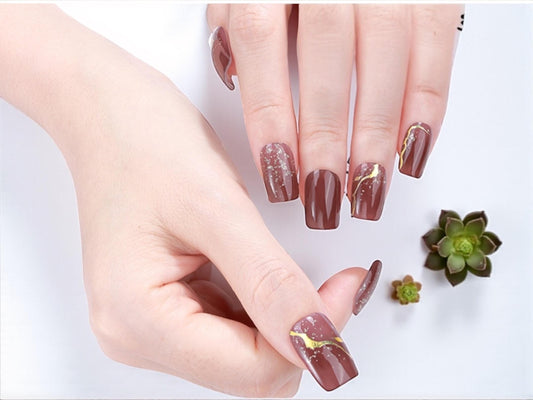 Mocha Gold Vein- Semi Cured Gel Nail Polish Strips: UV Light Required - sold separately