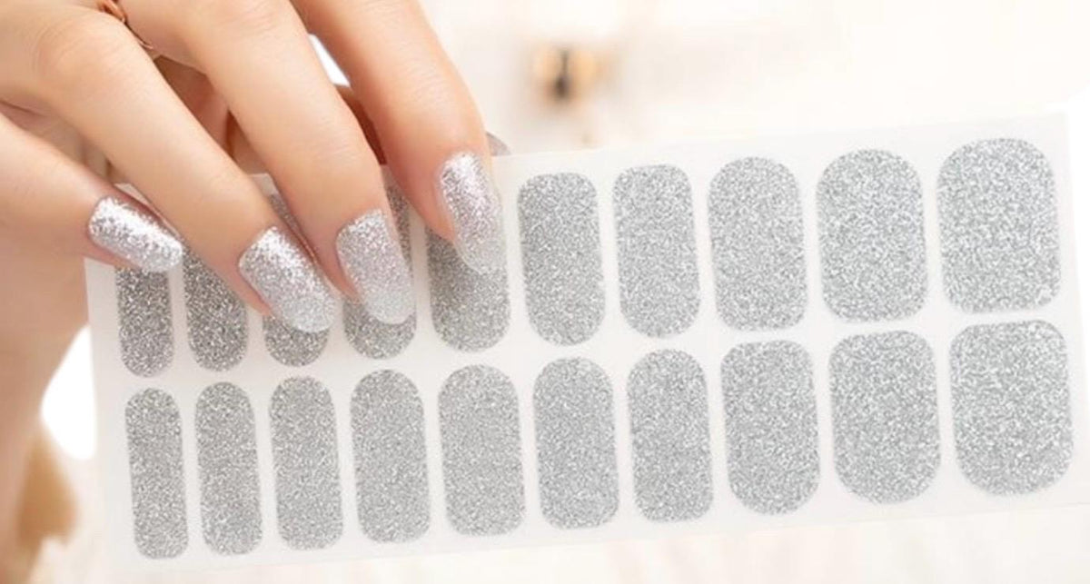 Silver Glitter WIDE Nail Wraps – Non-Toxic Polish Stickers