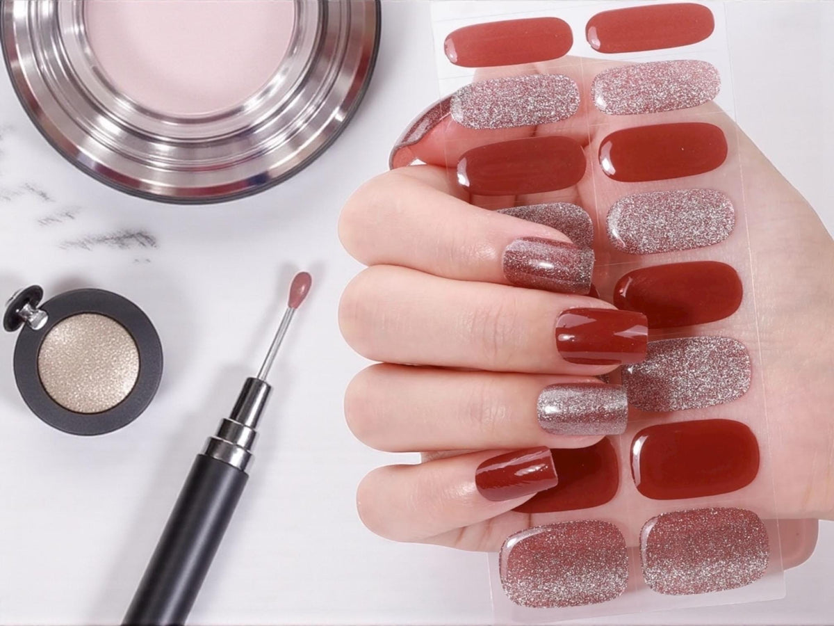 Crushed Merlot Glitter Nail Wraps No UV Gel