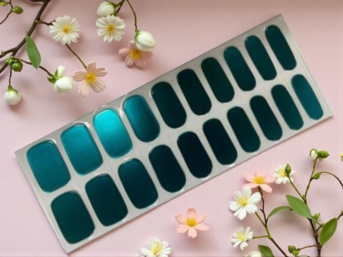 Teal Chrome Semi Cured Gel Nail Wraps UV Light Required