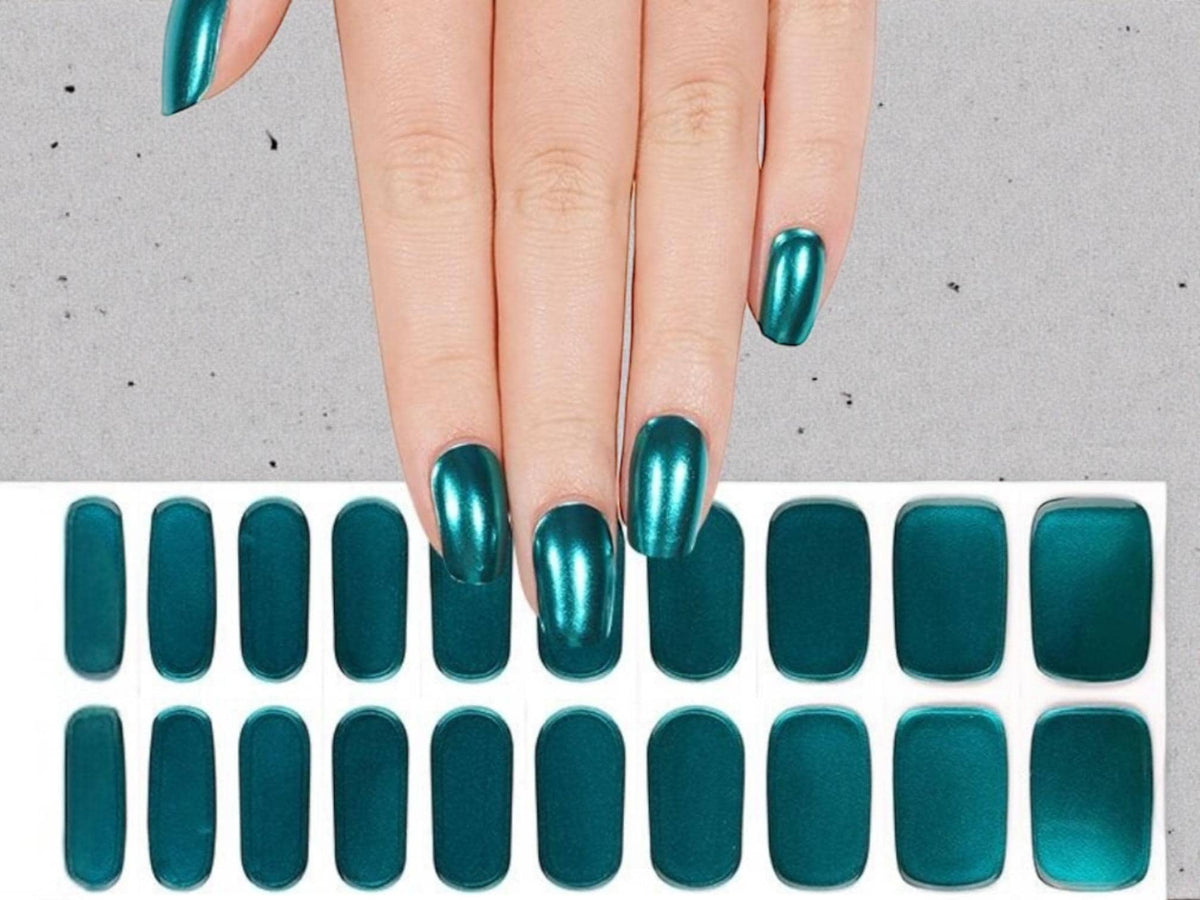 Teal Chrome Semi Cured Gel Nail Wraps UV Light Required