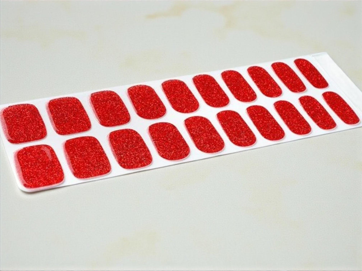 Red Velvet Sparkle Semi Cured Gel Nail Polish Strips: UV Light Required - Sold Separately