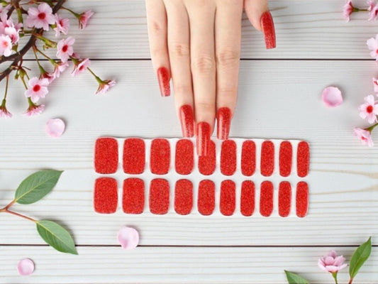Red Velvet Sparkle Semi Cured Gel Nail Polish Strips: UV Light Required - Sold Separately