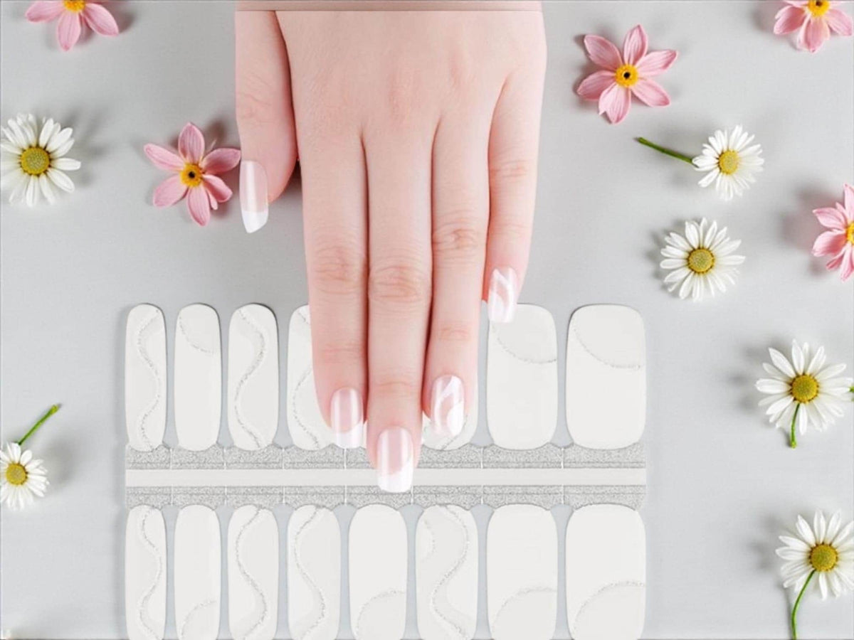 White Swirl Nail Polish Stickers: Transparent Nail Wraps, Non-Toxic