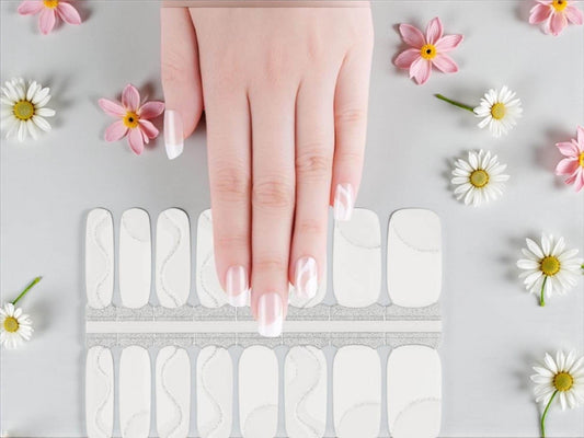 White Swirl Nail Polish Stickers: Transparent Nail Wraps, Non-Toxic