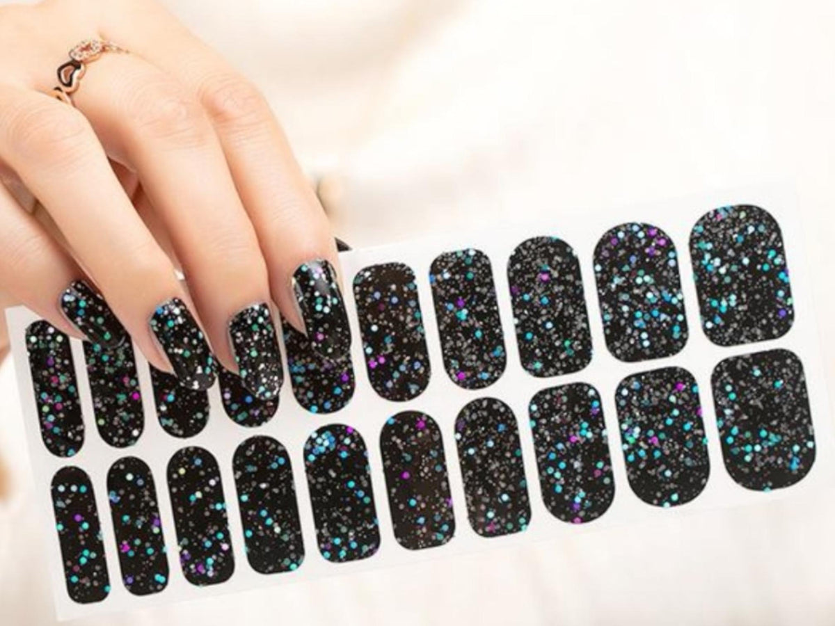 Multi Black Glitter WIDE Nail Polish Strips - Non-Toxic, Wider Nails