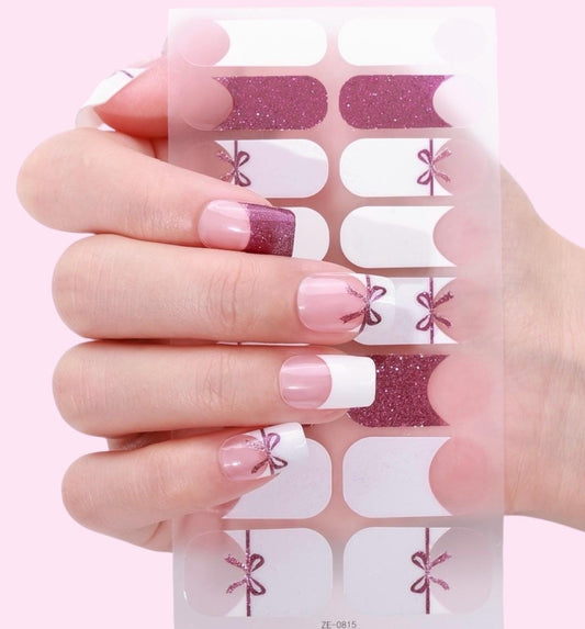 Sparkle and Bows French Manicure - Nail Polish Strips: Non-Toxic Nail Art