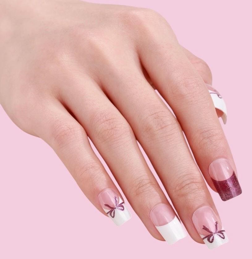 Sparkle and Bows French Manicure - Nail Polish Strips: Non-Toxic Nail Art