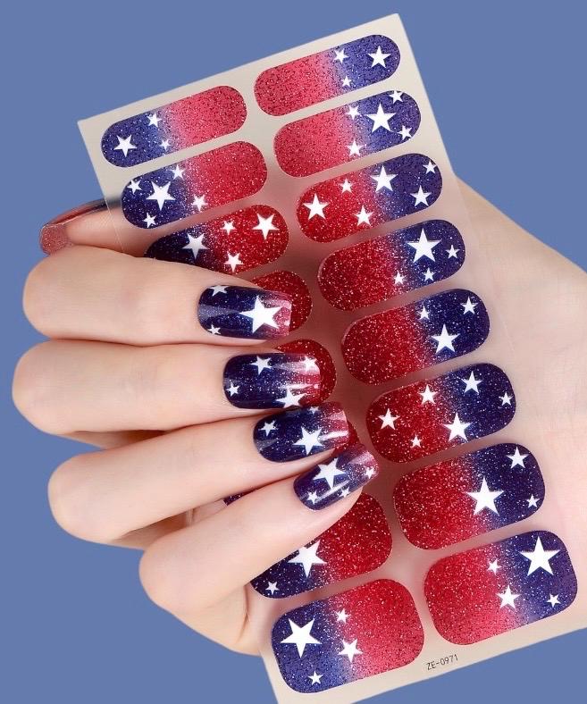 Star-Spangled Sparkle Nail Polish Stickers: Non-Toxic Nail Wraps