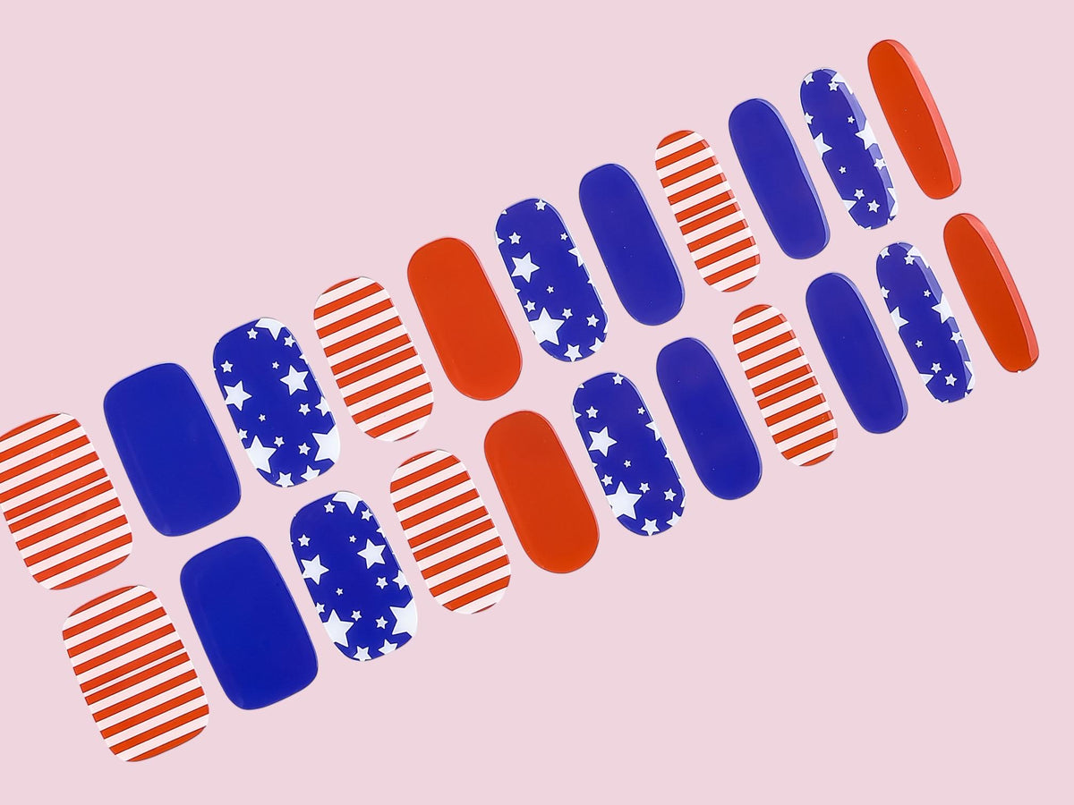 Patriotic Stars and Stripes Gel Nail Polish Strips: No UV Light Needed