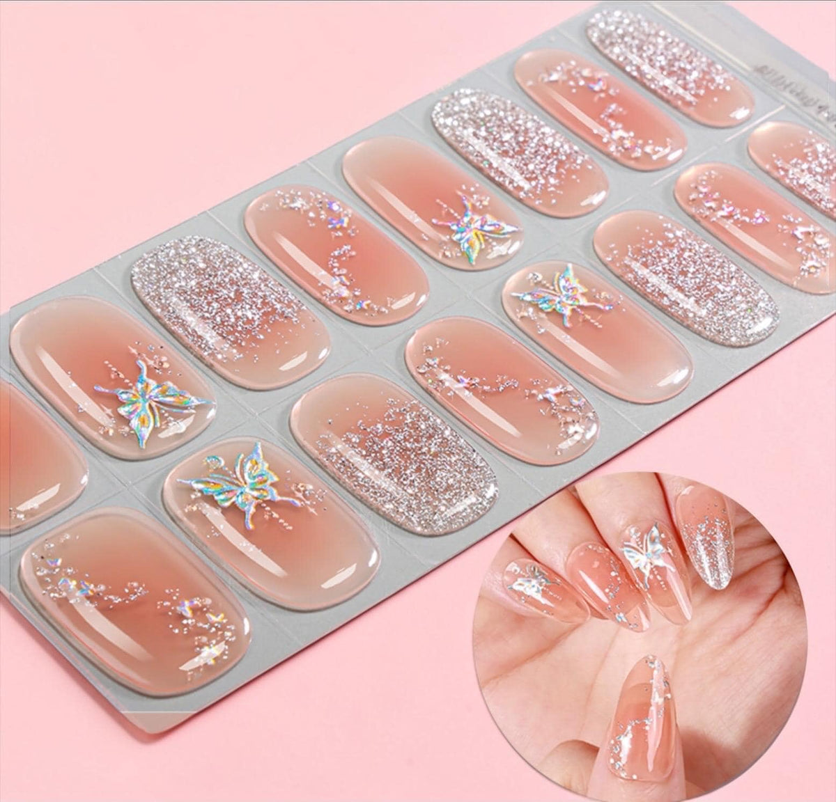 Blushing Stardust Butterflies - Gel Nail Polish Strips: No UV Light Needed.  Non-Toxic