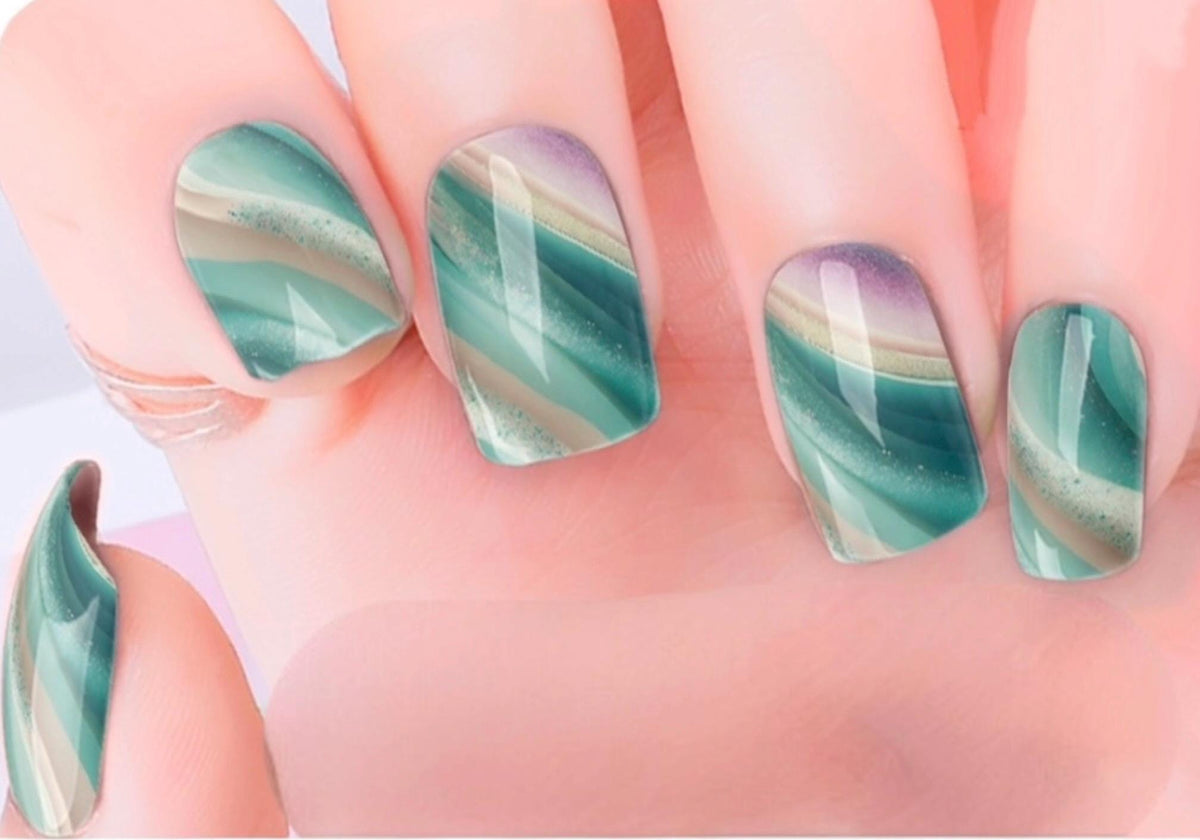Sea Glass Glow - Nail Stickers:  Wider Nail Sizes, Easy to Apply, Non-Toxic