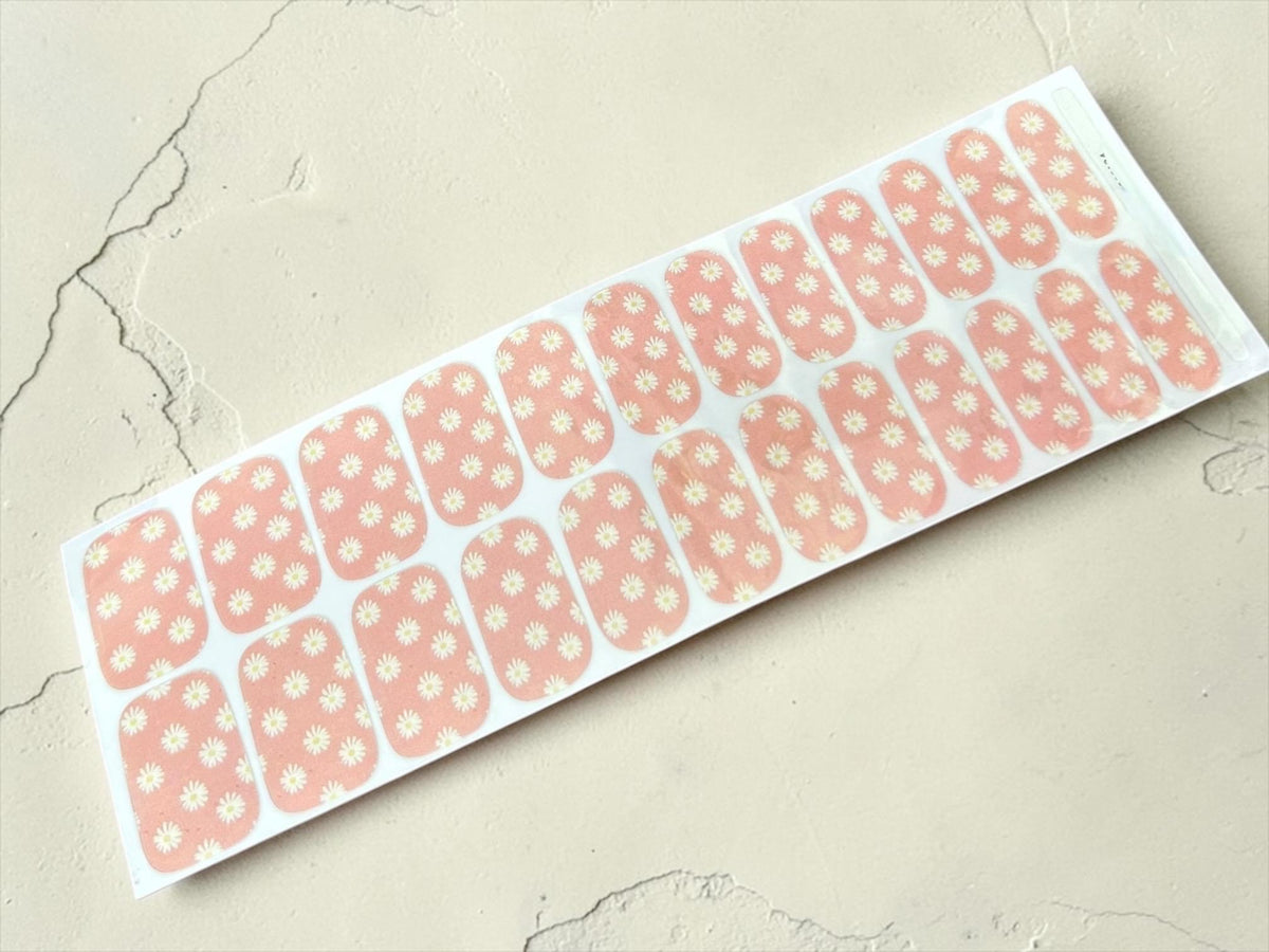 Daisy Delight Nail Polish Strips: Wider Nail Sizes, Easy to Apply- Non-Toxic Floral Nail Stickers