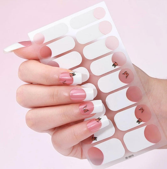 Blush Butterfly French Manicure-  Nail Polish Strips: Non-Toxic Nail Art