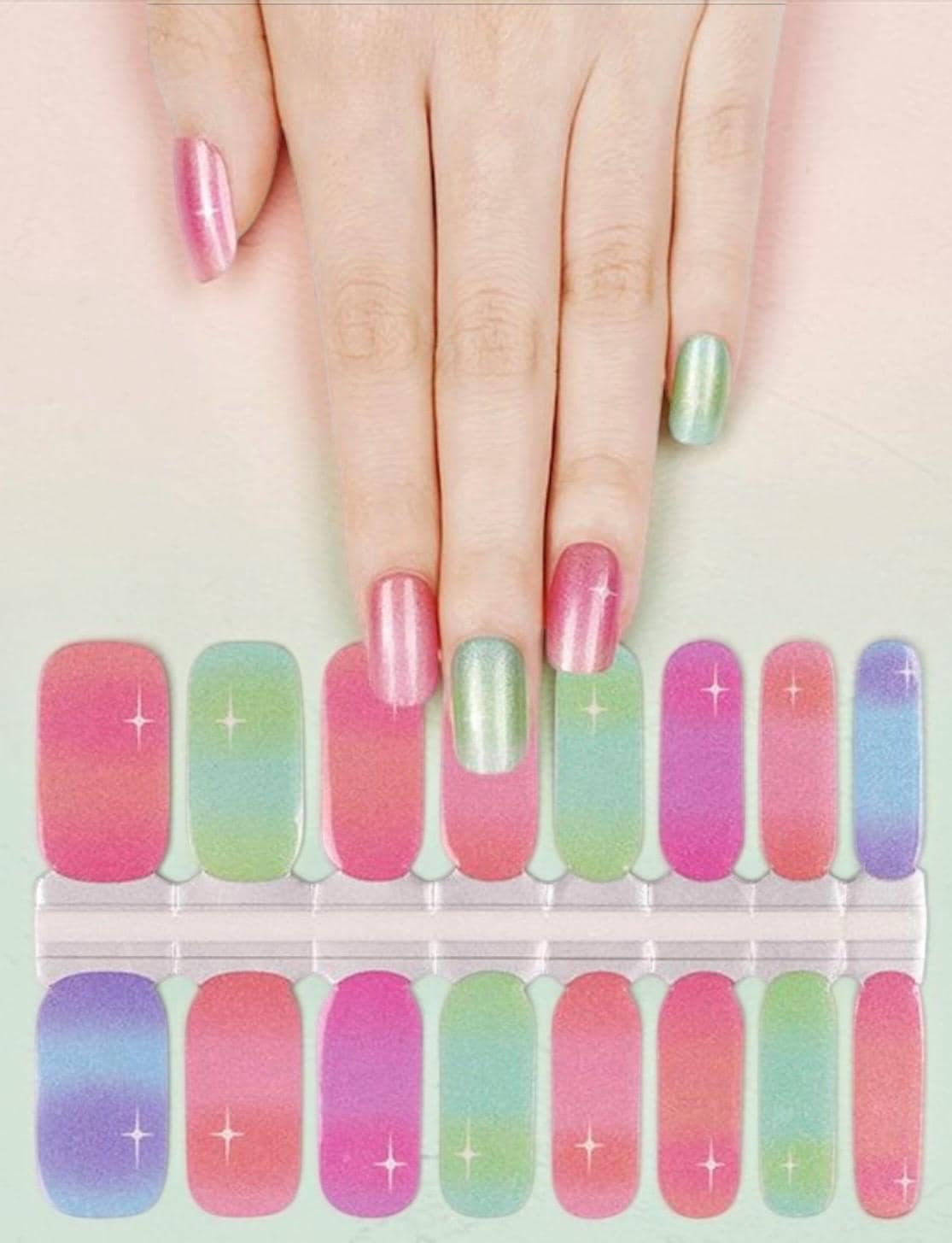 Pastel Rainbow Shimmer Nail Wraps: Non-Toxic Nail Polish Stickers