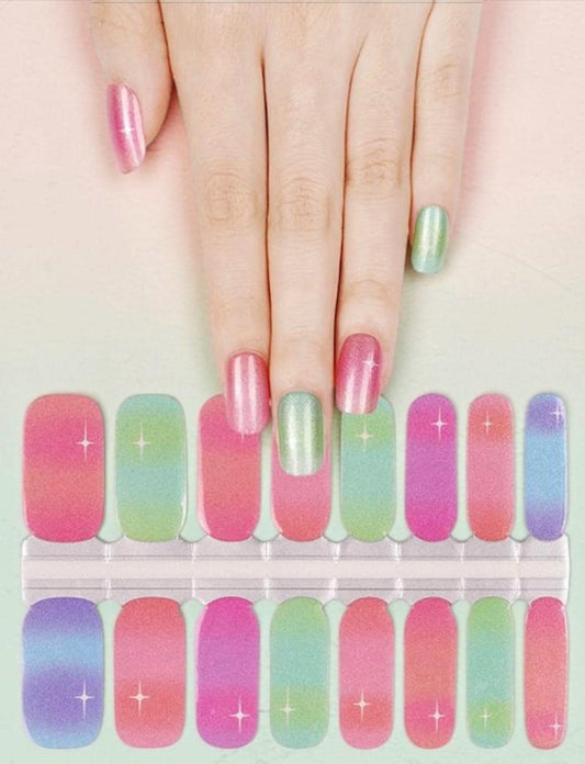 Pastel Rainbow Shimmer Nail Wraps: Non-Toxic Nail Polish Stickers