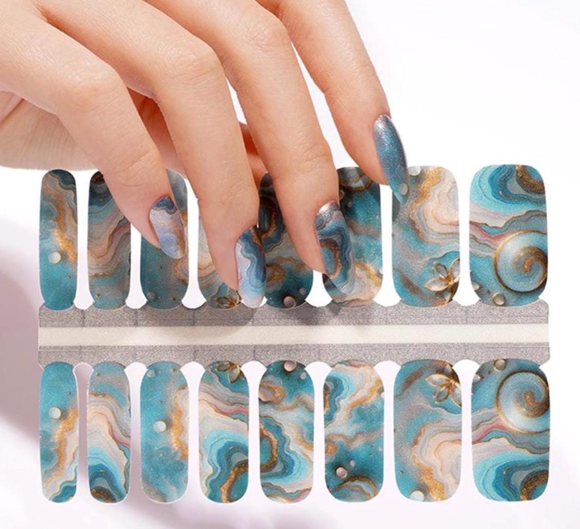 Teal Agate Marble Nail Polish Strips: Easy DIY Nail Art