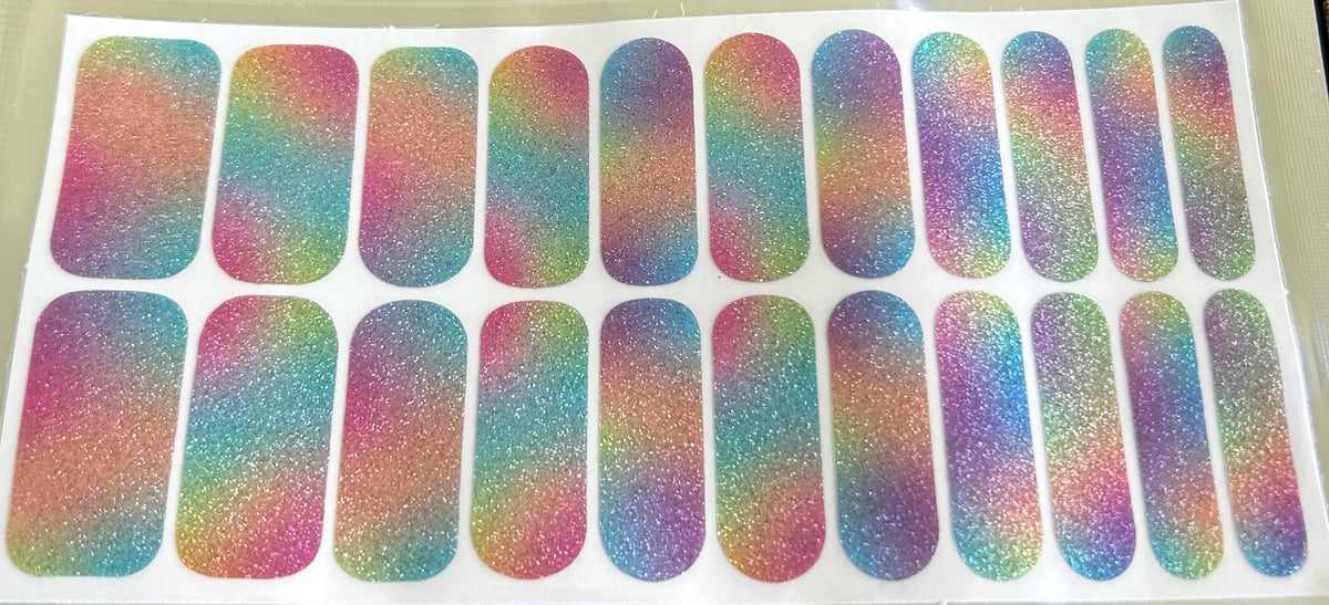 Rainbow Glitter WIDE Nail Polish Strips - Non-Toxic, Wider Nails