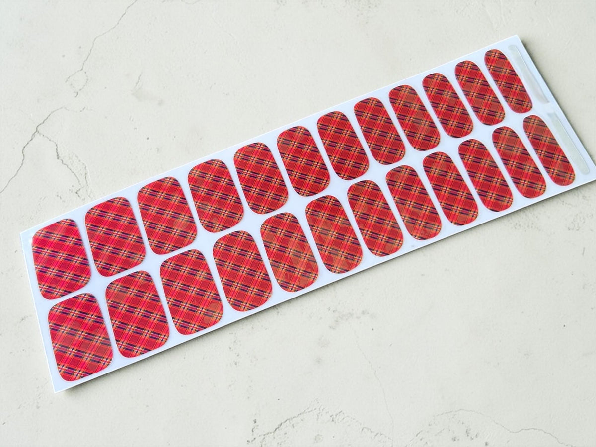 Red Scottish Plaid Nail Polish Strips: Wider Nail Sizes, Easy to Apply, Non-Toxic