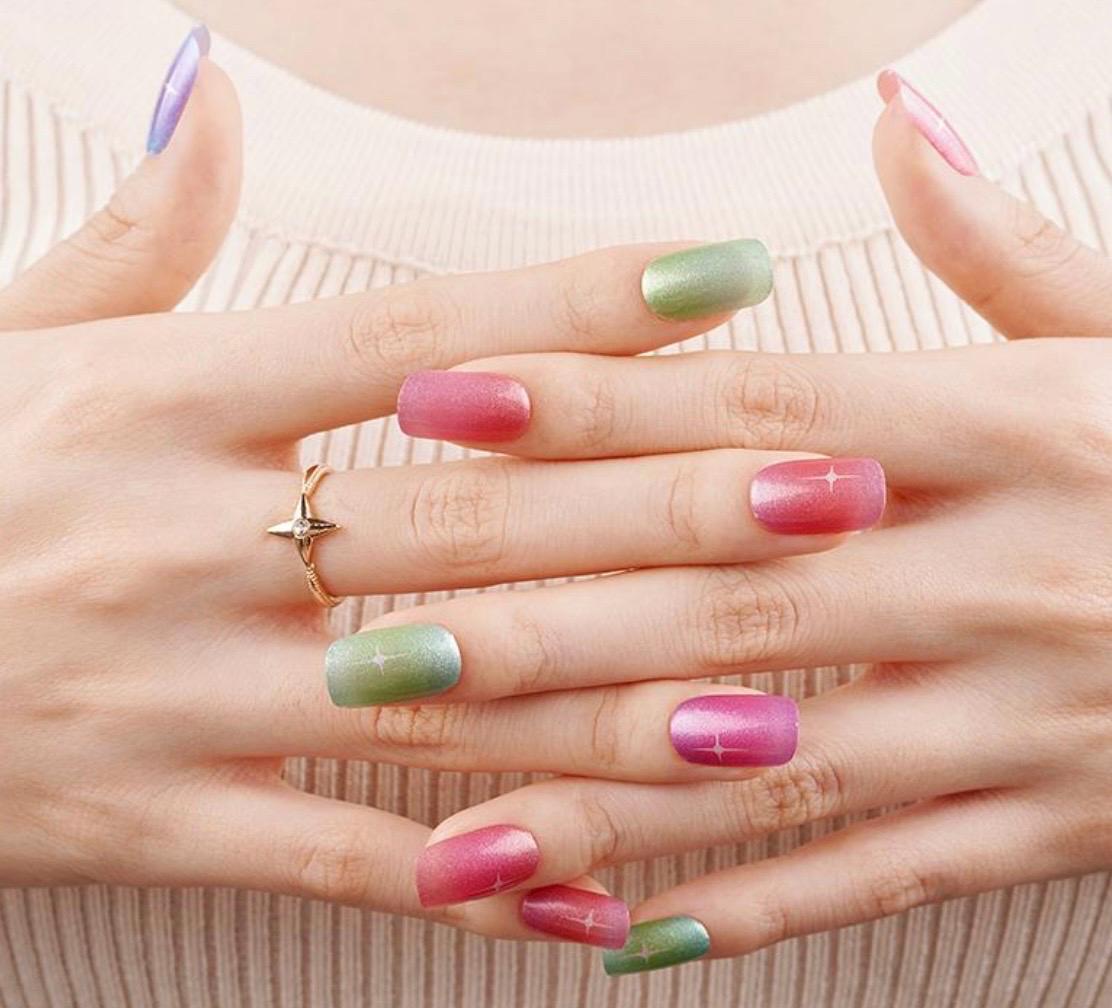 Pastel Rainbow Shimmer Nail Wraps: Non-Toxic Nail Polish Stickers
