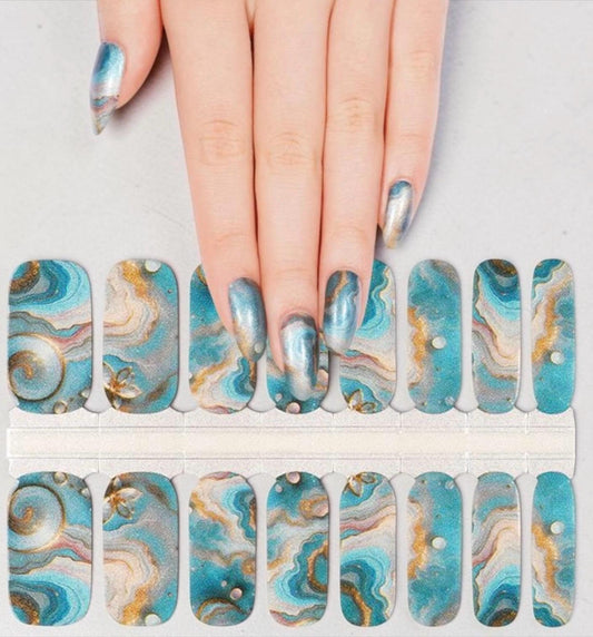Teal Agate Marble Nail Polish Strips: Easy DIY Nail Art