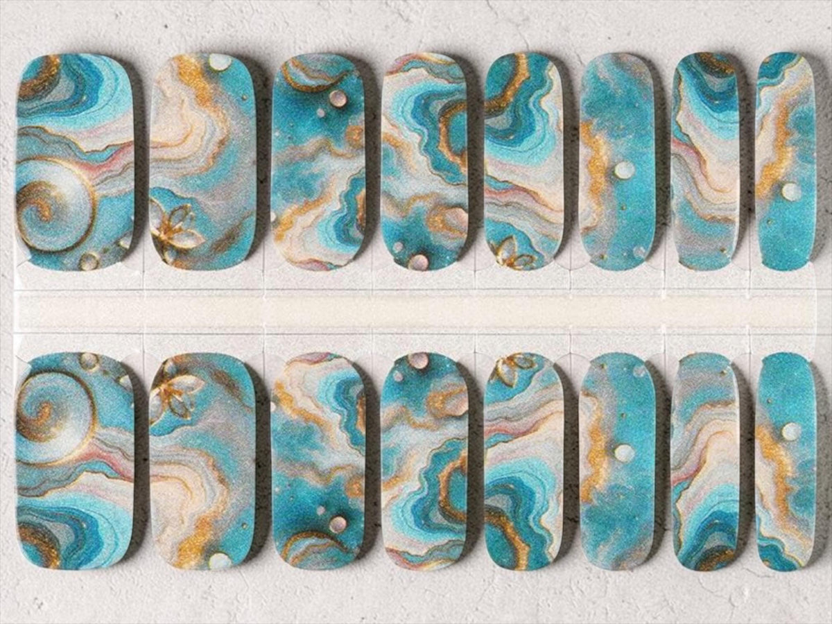 Teal Agate Marble Nail Polish Strips: Easy DIY Nail Art