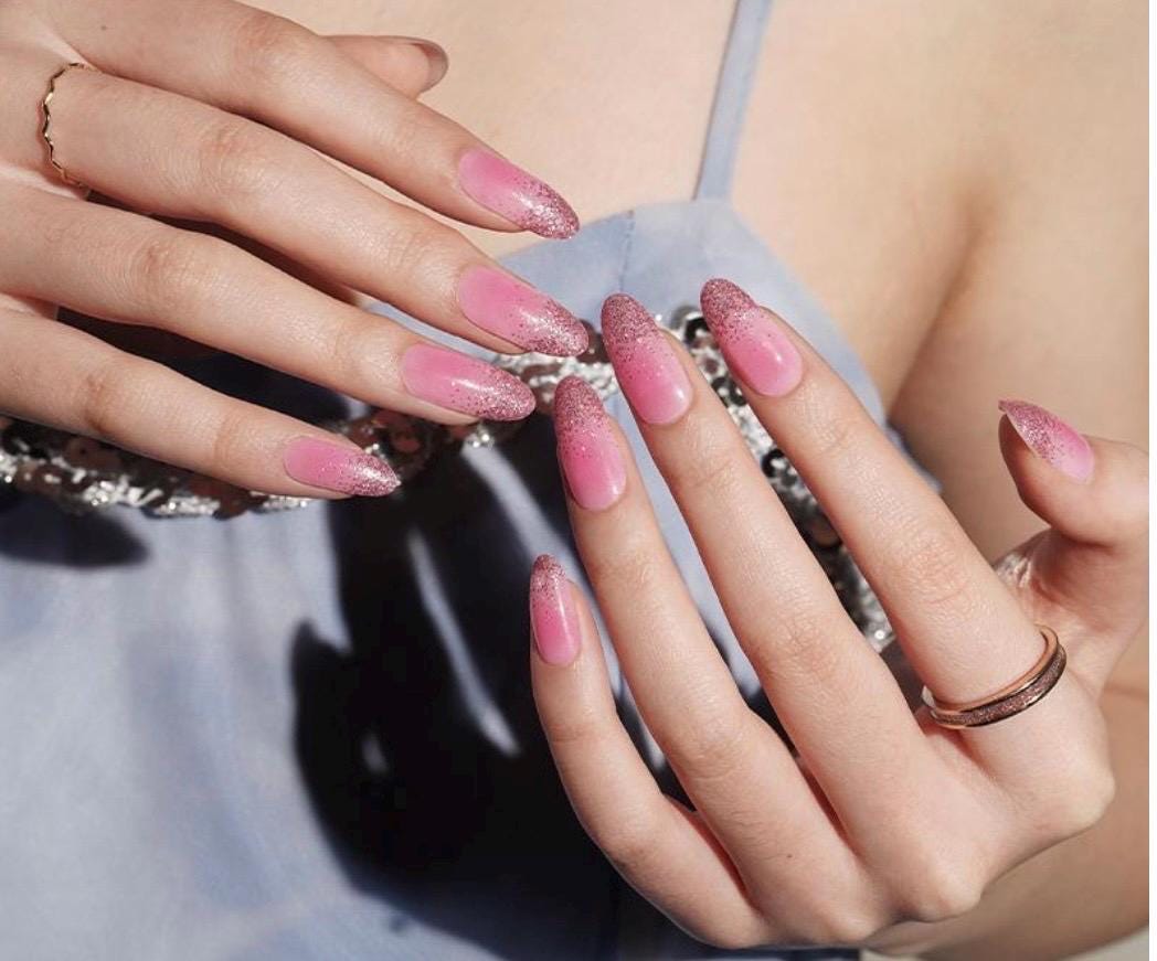 Pink Ombre Sparkle WIDE Nail Polish Strips - Non-Toxic, Wider Nails