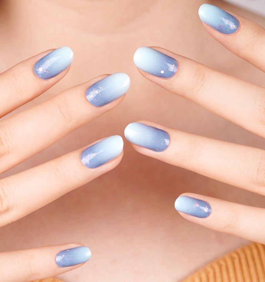 Blue Fade Glitter- WIDE Nail Polish Strips - Non-Toxic, Wider Nails
