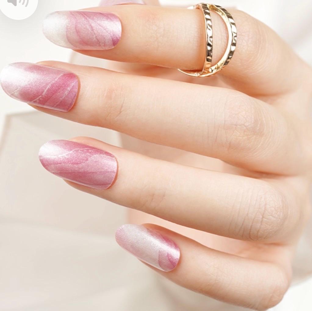 Pearly Pink Marble WIDE Nail Polish Strips - Non-Toxic, Wider Nails