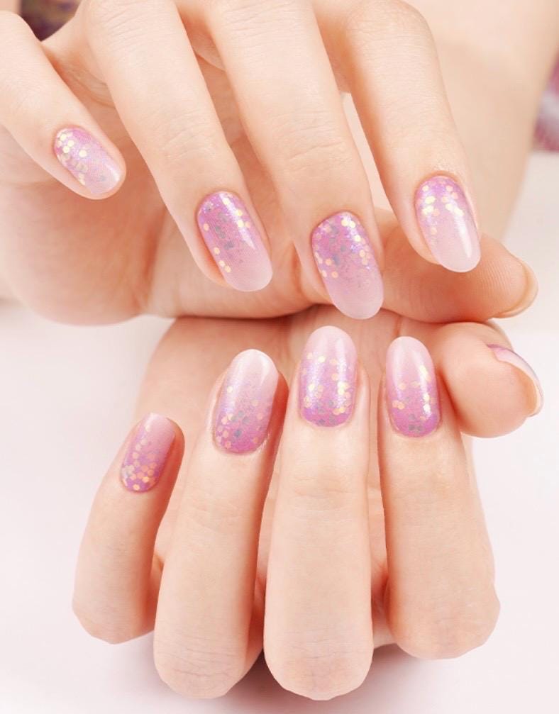 Pink Fade Glitter- WIDE Nail Polish Strips - Non-Toxic, Wider Nails