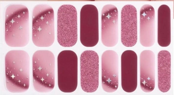 Starry Mauve and Burgundy Sparkle  Nail Polish Strips: Non-Toxic Nail Art