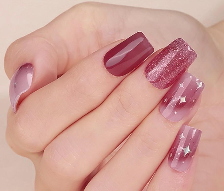 Starry Mauve and Burgundy Sparkle  Nail Polish Strips: Non-Toxic Nail Art