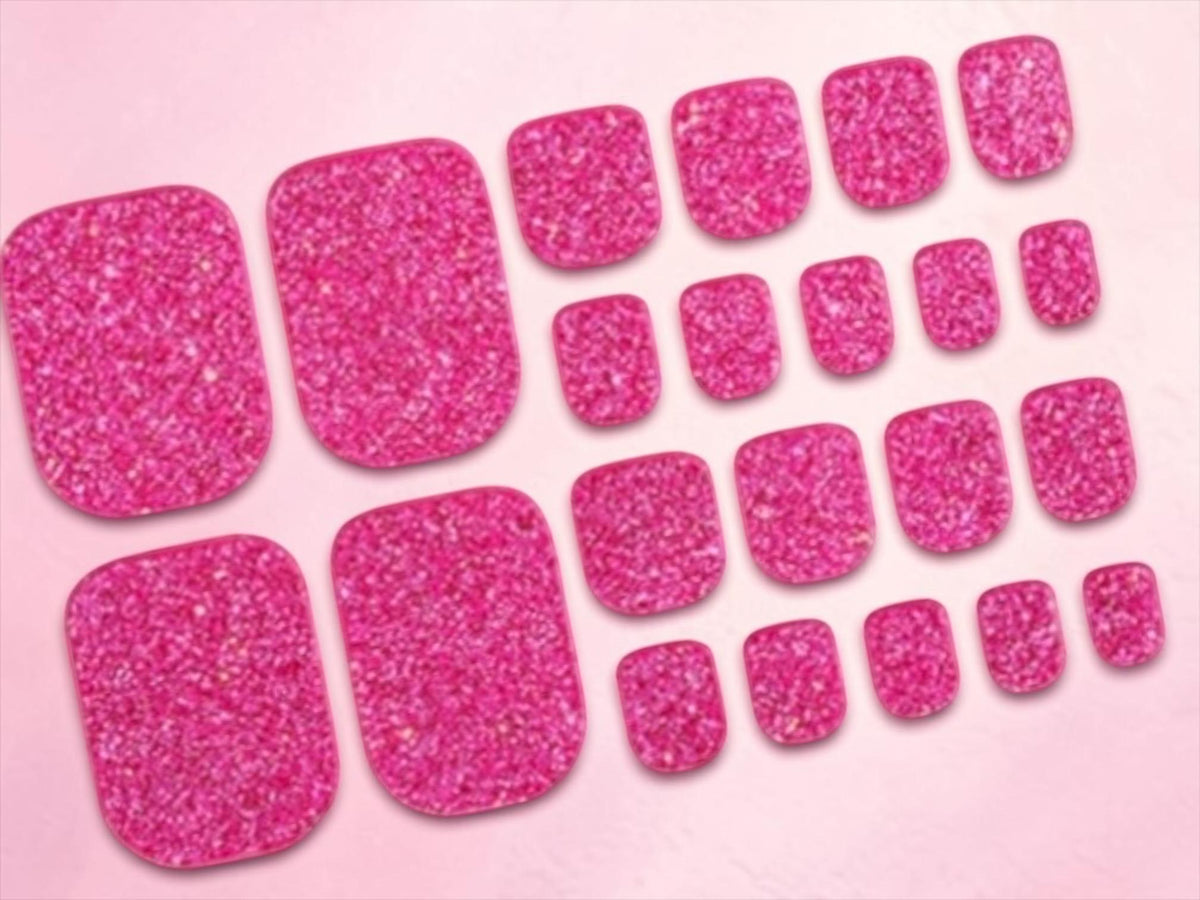 Fuchsia Glitter - Toe Nail Polish Strips: Non-Toxic Nail Wraps