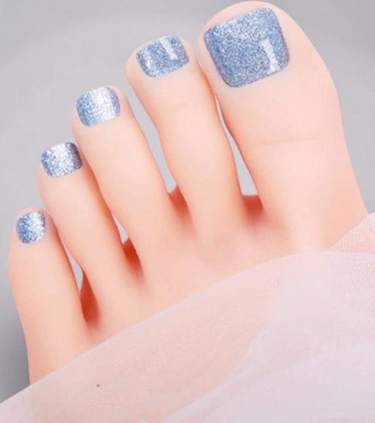 Icy Blue Sparkle -Glitter Toe Nail Polish Strips: Non-Toxic Nail Wraps
