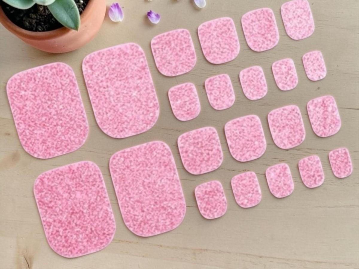 Pink Glitter - Toe Nail Polish Strips: Non-Toxic Nail Wraps