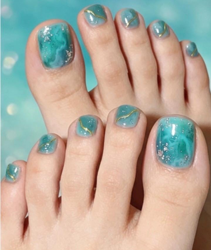 Sea Glass Marble Toe Nail Polish Strips: Non-Toxic Nail Wraps