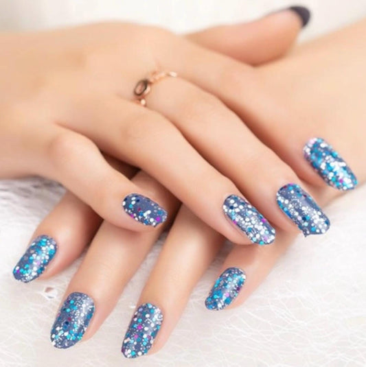 Blue Ice Glitter Bomb 100% Nail Polish Wraps, Non-Toxic Nail Stickers. Free set with purchase of 3 or more!
