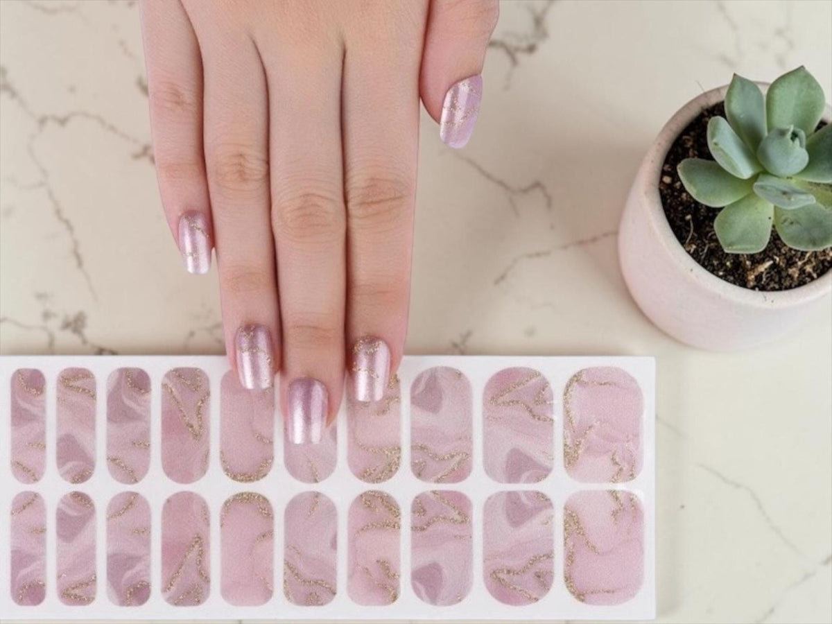 Dusty Rose Marble WIDE Nail Wraps Gold Glitter Vein