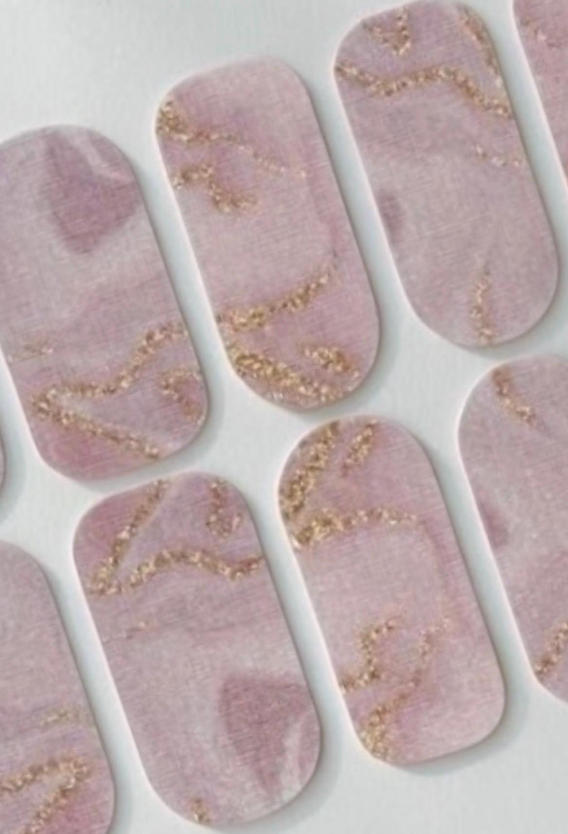 Dusty Rose Marble WIDE Nail Wraps Gold Glitter Vein